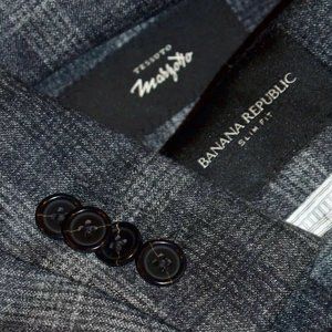 42S Banana Republic Marzotto Gray Plaid Tweed SUIT